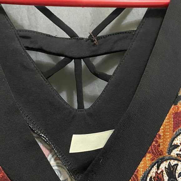 Perceptions Asymmetrical Dress with Black and Burgundy Patterns - Picture 4 of 9